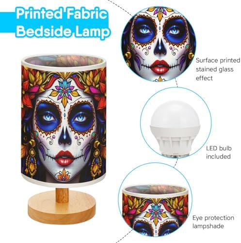 Sugar Girl Table Lamp LED 3-Color Pressed Bedside, Sugar Girl Shade Lamp with Wood Base for Bedroom Living Room Desk Office TL01