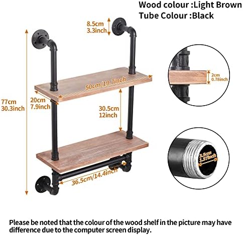 ROGMARS Solid Wood Industrial Pipe Floating Shelves Bathroom Pipe Shelving