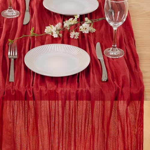 3 Pack Red Cheesecloth Table Runner 10ft Boho Gauze Annniversary Decor