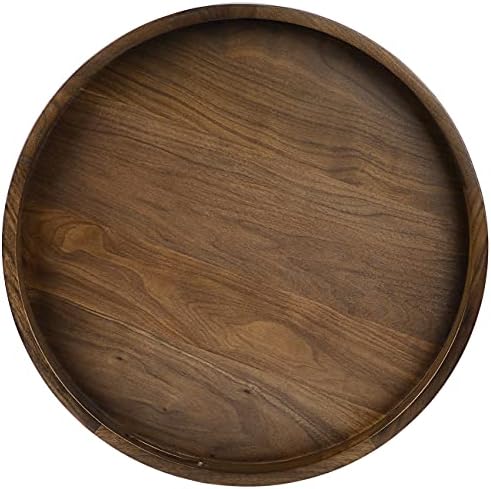 24" Round XL Handmade Black Walnut Wood Ottoman Tray with Handle