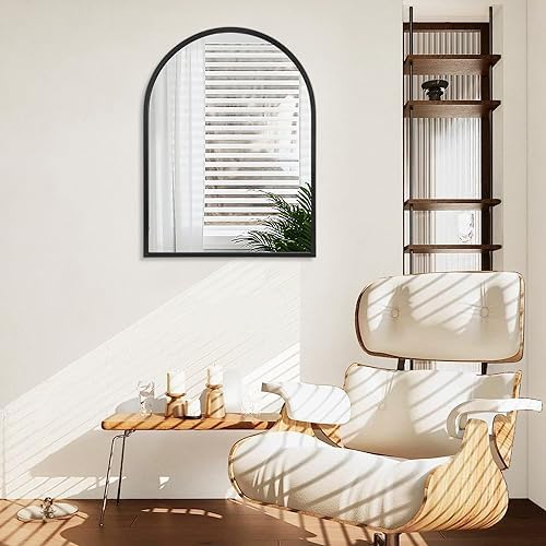 Arch Wall Mirror 28"x20" Large Black Bathroom Mirror Metal Frame Mirrors for Wall, Decoration Vanity Bedroom Entryway Living Room