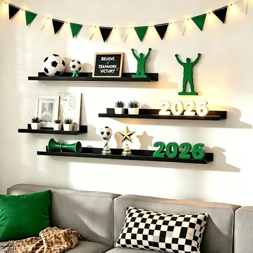 upsimples Floating Shelves for Wall, Wall Shelves for Decor Storage Set of 6, Wall Mounted Wood Shelf for Bedroom, Living Room, Bathroom, Kitchen, Picture Ledge Shelf, Black (Pack of 2)