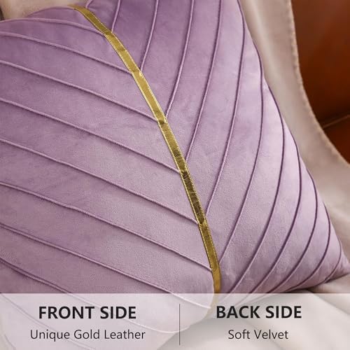 Velvet Throw Pillow Covers 24x24 inch Pack of 2 Gold Decor Purple
