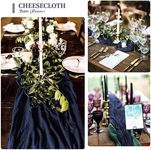 6 Pack Navy Blue Cheesecloth Table Runner, Extra Wide 35x120 Inch