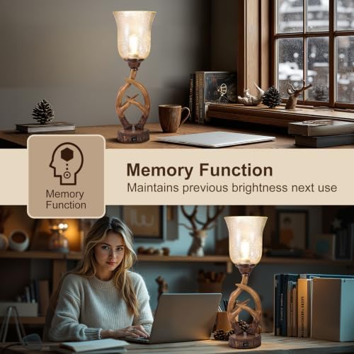 Scenekoy 20.5" Antler Table Uplight Lamp with USB Ports, Memory Function
