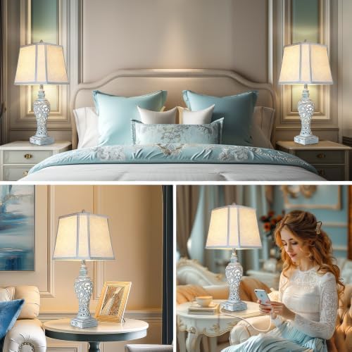 LuxSight Collection Bedside Table Lamps Set of 2 with Night Lights, Vintage