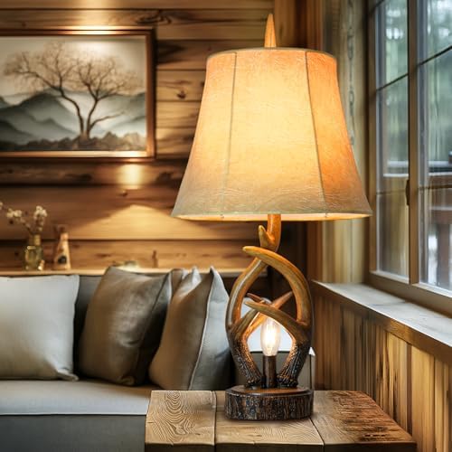 Scenekoy Rustic Antlers Table Lamp Set of 2 with USB Ports, Night Light