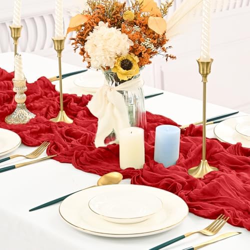 10 Pack Red Cheesecloth Table Runner Long,21.5 x 120 Inch