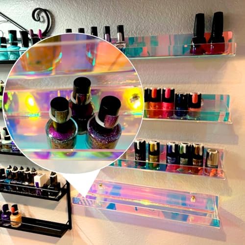 4 Pack 15 Inch Iridescent Acrylic Floating Wall Shelves, Rainbow Shelves