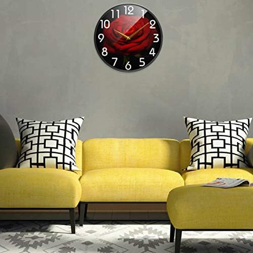 Naanle Beautiful Red Rose Print Round Wall Clock, 9.5 Inch Silent Battery Operated Quartz Analog Quiet Desk Clock for Home,Office,School