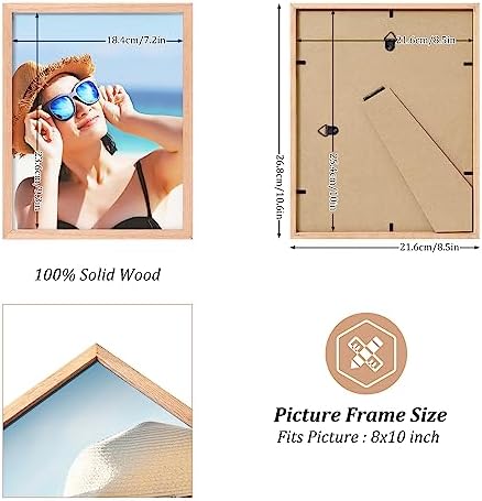 8x10 OAK Solid Wood Picture Frames Set of 4, Natural Wood Color Photo Frames with High Definition Real Glass for Wall Mounting or Tabletop in Living Room, Bedroom, Gallery