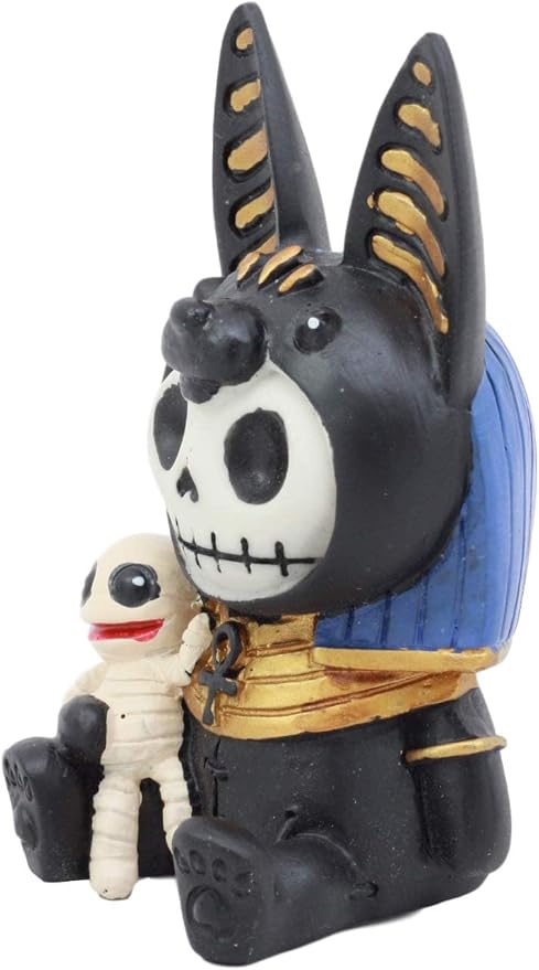 Ebros Furrybones Egyptian God of Afterlife Anubis Figurine Small 3.25" Furry Bones Skeleton Monster Collectible Decor Statue Gothic DOD Anpu Jackal with Mummy Friend Themed Decorative Sculpture