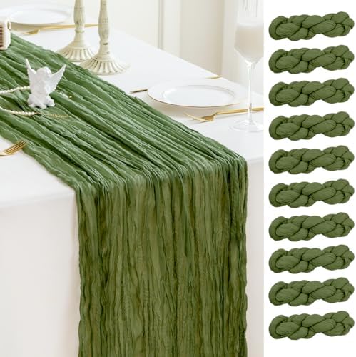 Sioloc 10 Pack Moss Green Cheesecloth Table Runner 120'' x 35'',Spring Easter Decor Soft Gauze Boho Wedding Table Decor for 10ft Table Birthday Party,Baby Shower, Bridal Shower, Home & Event Decor