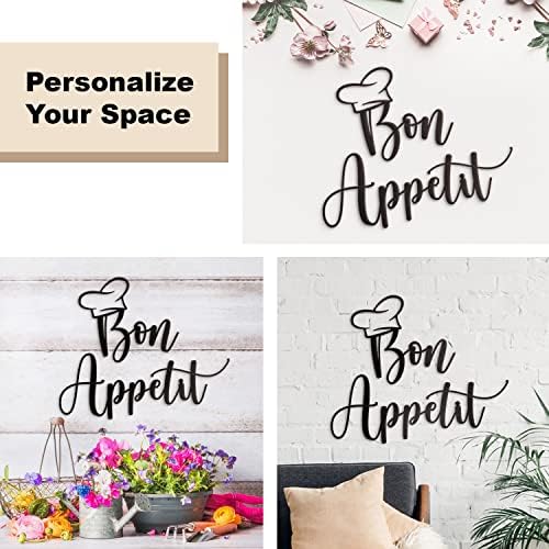 Vivegate Bon Appetit Metal Wall Decor - 17"X14" Black Modern Cute Bon Appetit with hat Metal Wall Art For Hanging kitchen signs wall decor
