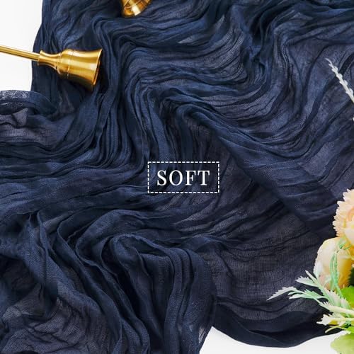 Navy Blue 10FT Cheesecloth Table Runner Gauze Fabric Runner for Tables Boho Table Runner Decoration Rustic Sheer Runner for Wedding Birthday Baby Bridal Shower Party (35 x 120 Inches Long)