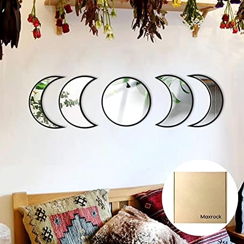 MAXROCK Scandinavian Natural Decor Acrylic Moonphase Mirrors, Moon Phase Mirror Set, Bohemian Wall Decoration for Living Room Bedroom（Not Actual Mirror)