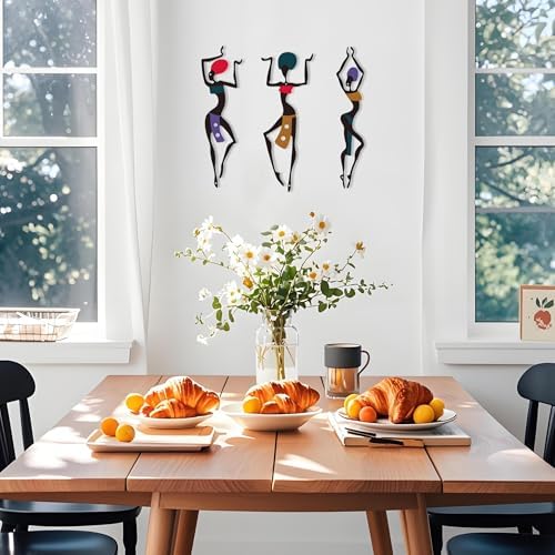 DICYWUDI 3 Pieces African Metal Wall Arts, Vintage Arts For Home Decor, Ethnic Dance Style Drawing Wall Art For Home Living Room Bedroom and Bathroom - For Birthday, Christmas, Thanksgiving, Mom Gifts