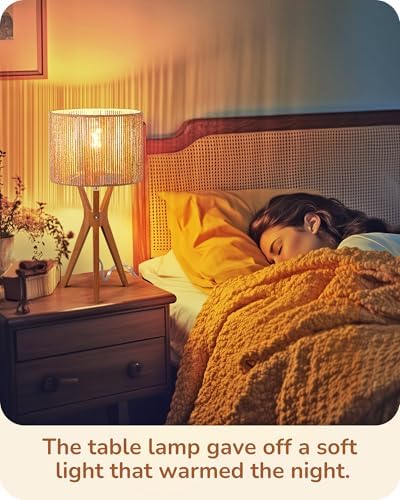 EDISHINE 17.5" Rattan Table Lamp, Handmade Paper Rope Woven Lampshade, E26