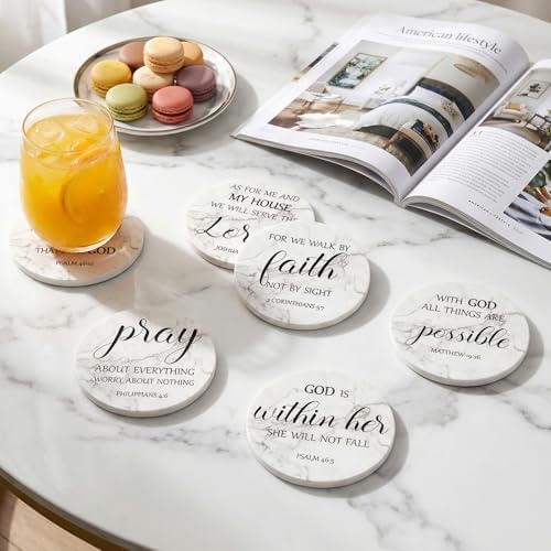 Christian Gift Home Decor Ceramic Scripture Bible Verses Coasters Set of 6