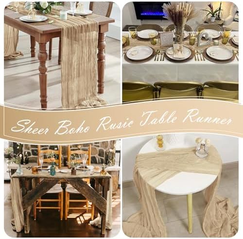 30 Pack Beige Cheesecloth Table Runner 17 x 108 inch Cheese Cloth Table Runners 9ft Beige Table Runner Rustic Romantic Sheer Gauze Runner for Wedding Party Baby Shower Table Decoration