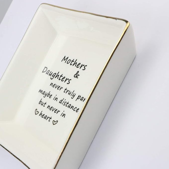 JoycuFF Mother&Daughter Gifts Ceramic Ring Dish Decorative Jewelry Tray-Gifts for Mother from Daughter or Daughter Gifts from Mom