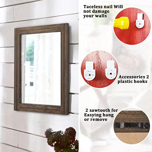 AAZZKANG Rustic Wood Mirror Rectangle Decorative Wall Hanging Mirrors with Frame for Bedroom Living Room Bathroom Home Entryway
