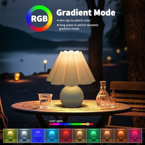 Rechargeable Crodless Small Table Lamp, Battery Operated Remote Control LIght Blue Mini Cute Table Lamps for Bedroom Nightstand, Cute Small Table Lamp for Small Spaces for Kitchen Counter, Bookshelf