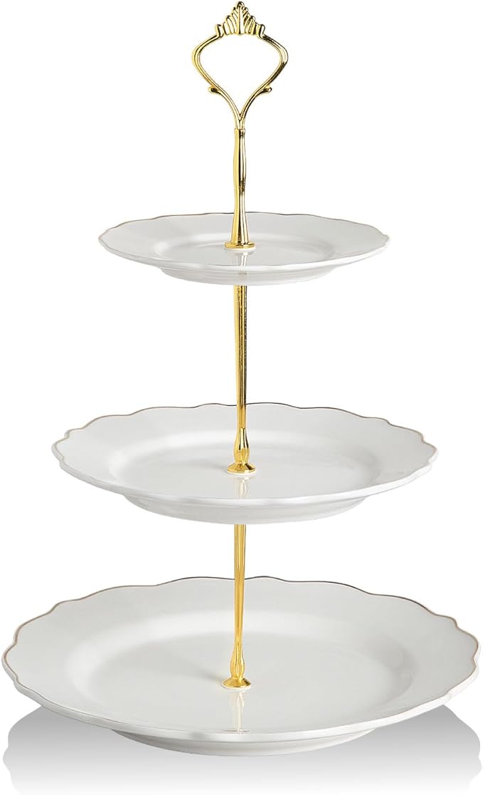 Sweejar 3 Tier Ceramic Cake Stand Wedding, Dessert Cupcake Stand for Tea Party Serving Platter(White)