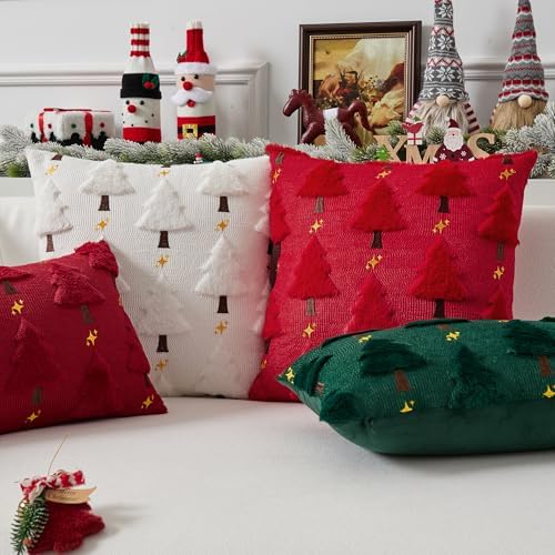 UGASA Star Christmas Decorative Pillow Covers 12x20 Inch Set of 2 Soft Plush Faux Fur Jacquard Throw Pillows Pillowcases for Couch Sofa Holiday Festivals Winter Home Decor, Red