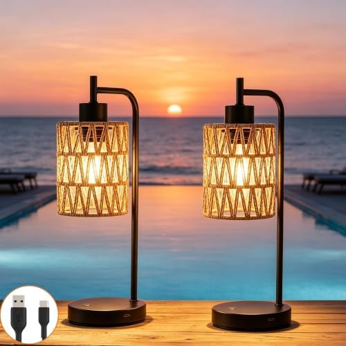 Rechargeable Outdoor Patio Table Lamps, Cordless, Set of 2