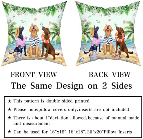 Giwawa Summer Dogs Pillow Covers Set of 2 18"x18" Funny Coastal Beach Puppy Square Pillowcases Tropical Palm Leaf Floral Soft Cotton Throw Cushion Covers for Sofa Couch Patio Living Room Decor