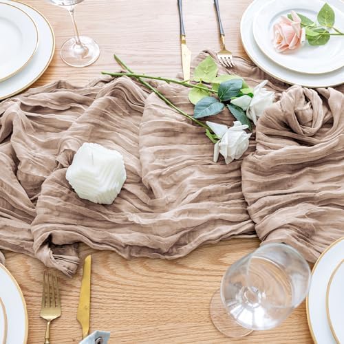 Wokceer Cheesecloth Table Runner Nude Pink 10FT Boho Gauze Runner for Party