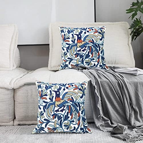 Alysheer Floral Embroidered Throw Pillow Cover 18"x 18" Set of 2, Blue Bird