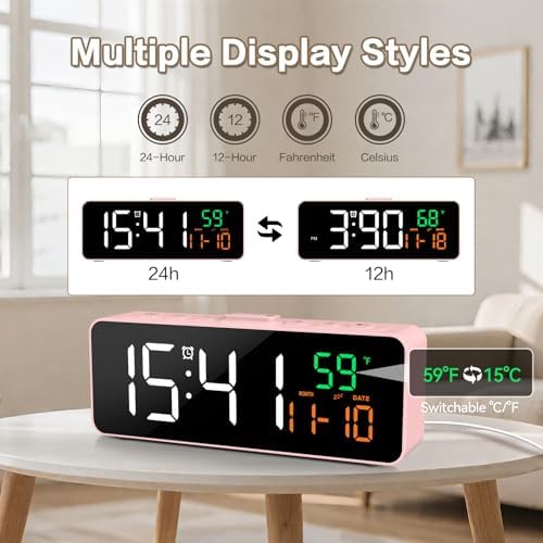 Netzu 3-in-1 Digital Clocks for Living Room, Small & Compact Alarm Clock