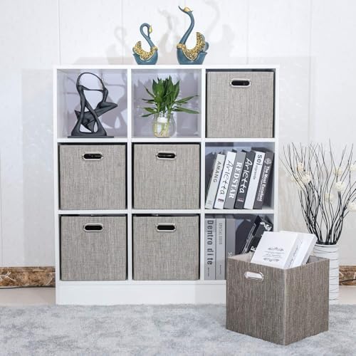 Posprica Storage Bins,11×11 Foldable Storage Cubes Boxes Container Closet Organizer Shelf Cabinet Bookcase,Thick Fabric Drawer Container - 4pcs,Coffee