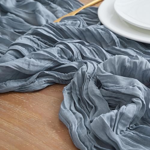 Asee'm 2pcs Cheesecloth Table Runner 120 Inches Dusty Blue Boho Gauze Cheese Cloth Runner 10FT Rustic Sheer Table Runners for Centerpiece Wedding Baby Shower Spring Easter Decoration