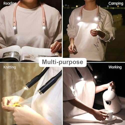 Neck Reading Light – Rechargeable Book Light with 3 Color & Brightness Modes, Flexible Hands-Free Neck Lamp for Reading in Bed, Knitting, Camping, Repair