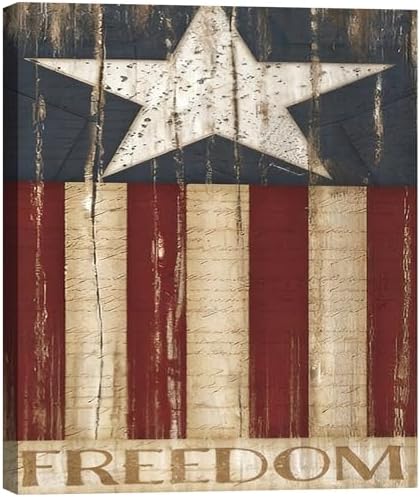 Rustic Patriotic Freedom Flag Canvas Art 12x18in, Vintage American Flag Wall Decor, 4th of July Independence Day Framed Prints, Artwork for Home, Kitchen & Office, Made in USA