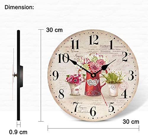 TAHEAT Floral Flower Wall Clock, French Country Vintage Decor, Decorative Battery Operated Silent Non Ticking Wall Clocks for Kitchen Living Room Bedroom Bathroom Office, 12 Inch