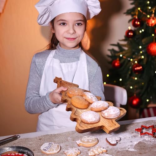 Acacia Wood Christmas Tree Tray - Decorative Serving Platter, Festive Plate, Xmas Dish & Wooden Charcuterie Board for Holiday Gift, Cheese, Fruit, Veggie & Cookie, Food, Snack, 16” x 10”