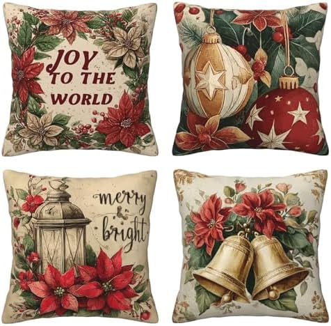 Christmas Throw Pillow Covers Set of 4 Decorative Soft Double Sided Print Pillow Case Farmhouse Home Decor for Living Room Sofa Couch 18x18