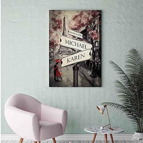 A&T ARTWORK Lovers Roadcrossing Signs Canvas Prints Gift,includes Names and the Date Unique Gift for the Anniversary.24X36 inches