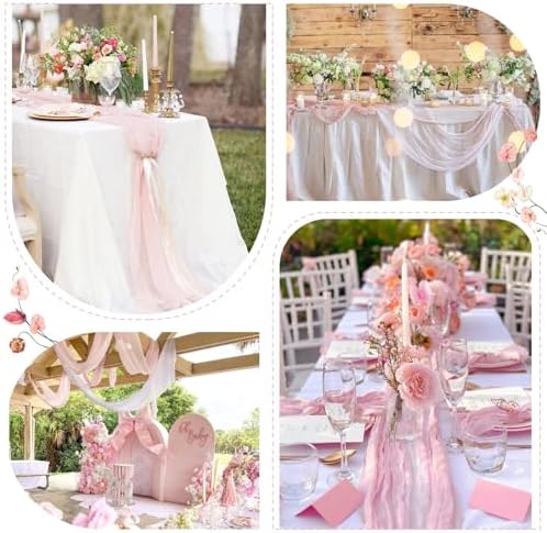Sioloc 5 Pack Light Pink Cheesecloth Table Runner 120'' x 35'',Spring Easter Decor Soft Gauze Boho Wedding Table Decor for 10ft Table Birthday Party,Baby Shower, Bridal Shower, Home & Event Decor