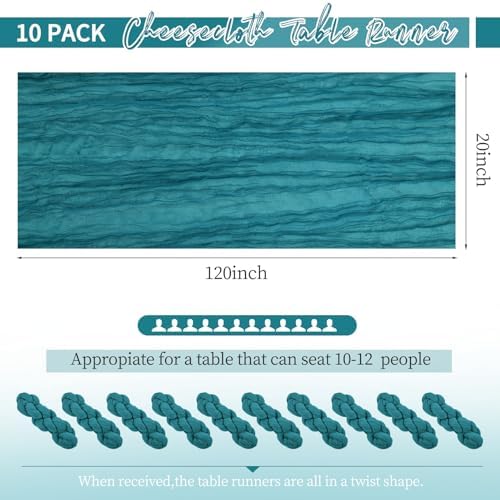 10 Pack Teal Table Runner 10Ft Cheesecloth Table Runner Boho Gauze Cheese Cloth Table Runners Romantic Turquoise Table Runners for Wedding Party Bridal Shower