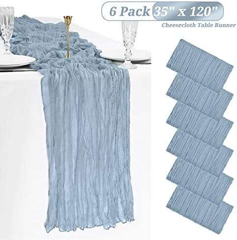 6 Pack Dusty Blue Cheesecloth Table Runner, Extra Wide 35x120 Inch