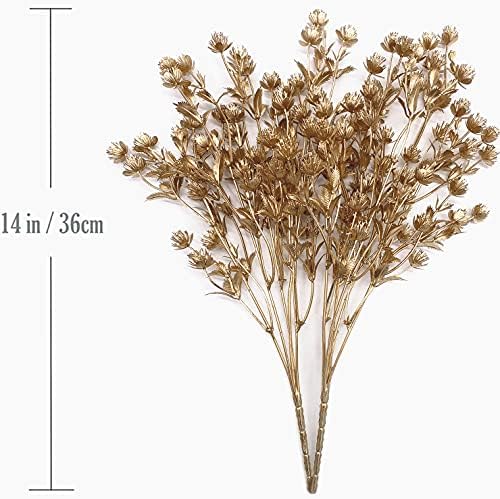Artificial Golden Flowers, Fake Baby Breath Gypsophila Plants, Gold 4 Pack