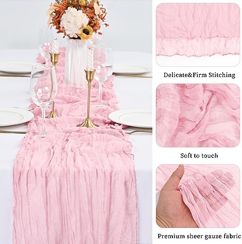20 Pack Pink Table Runner 10Ft Cheesecloth Table Runner Boho Gauze Table Runners Romantic Long Sheer Fabric Cheese Cloth Table Runners for Wedding Party Bridal Shower