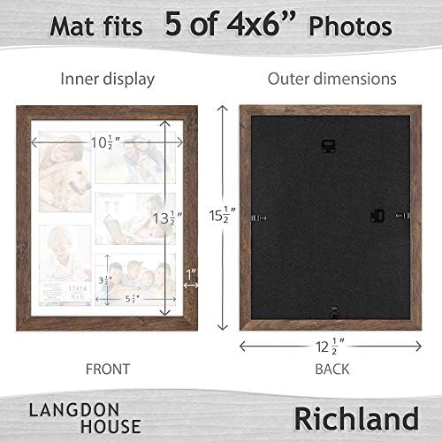 Langdon House 11x14 Collage Picture Frames w/Mat for 5-4x6 Photos (Rustic Brown, 6 Pack) Traditional Wood-Like Photo Frames for any Décor Style, Richland Collection