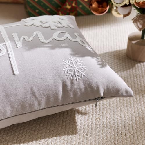 Merry Christmas Pillow Covers 12x20 Inch Embroidery Snowflake Xmas Decorative Lumbar Throw Pillow Cover Winter Holiday Pillow Case Cushion Cases for Sofa Couch Living Room Decorations Gray