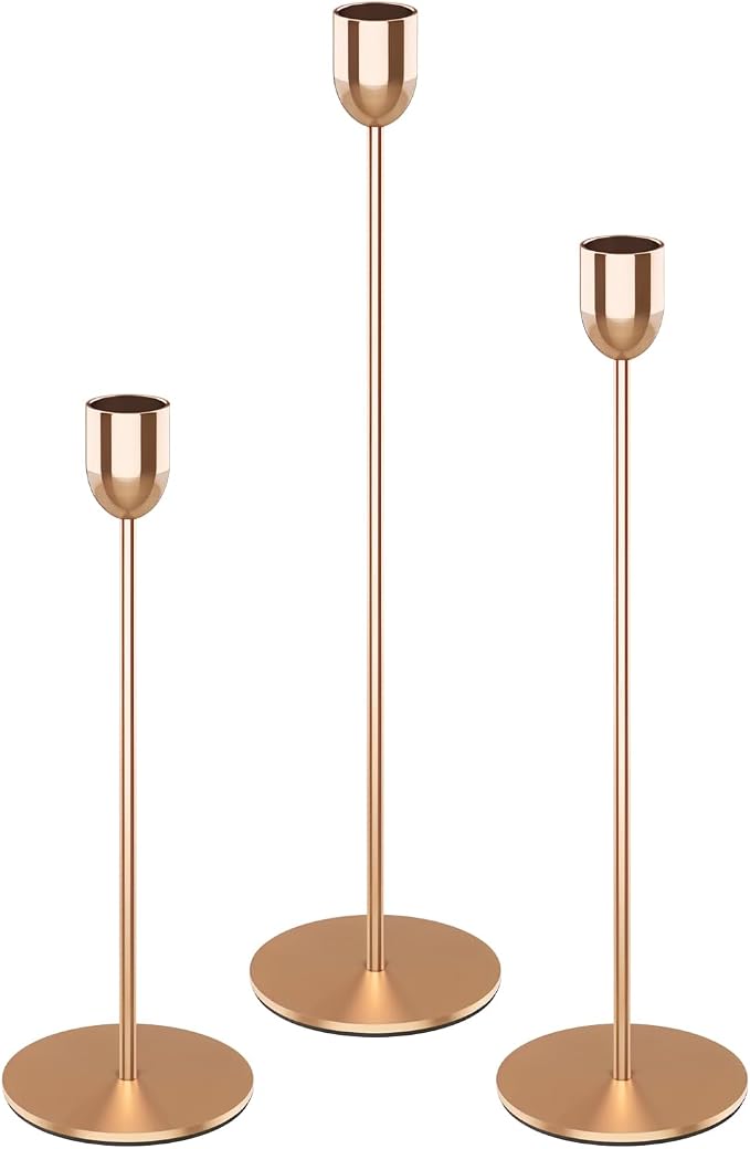 3PCS Gold Tall Taper & Pillar Candle Candlestick Holder | Vintage Decor for Table, Wedding & Mantle, Fits Taper, Pillar & LED Candles, Ideal Centerpiece & Housewarming Gift